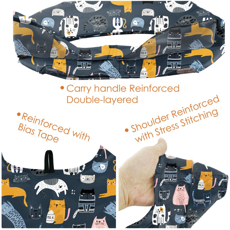 BeeGreen 6 Pack Cats Reusable Grocery Bags Gifts for Cat Lovers with Elastic Band Reusable Shopping Bags Bulk 50LBS X-Large Foldable-Machine Washable-Heavy Duty - Image 5