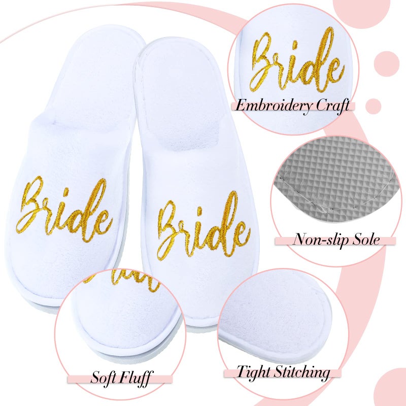 Janmercy 2 Pairs Wedding Groom Bride Slippers for Wedding Personalized Slippers Shower Bridal Party Gifts, White and Black(Bride Style) - Image 3
