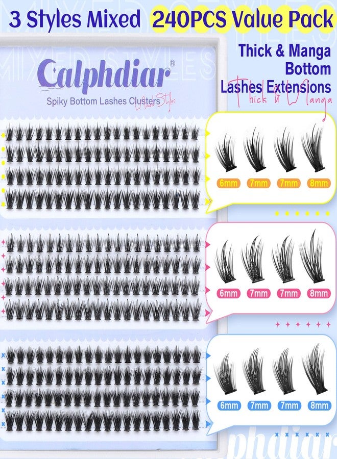 calphdiar Spiky Bottom Lashes Individual Thick Volume Bottom Lash Clusters Manga Lower Eyelash Extensions 6-8MM Wispy Bottom Cluster Lashes 240pcs DIY Bottom Lash Extension at Home by calphdiar - Image 3