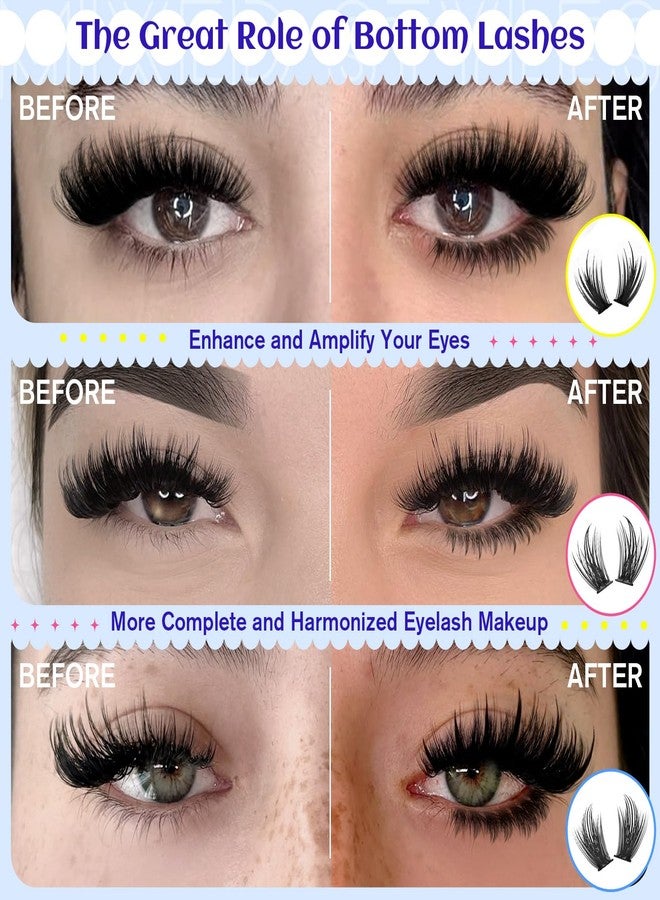 calphdiar Spiky Bottom Lashes Individual Thick Volume Bottom Lash Clusters Manga Lower Eyelash Extensions 6-8MM Wispy Bottom Cluster Lashes 240pcs DIY Bottom Lash Extension at Home by calphdiar - Image 2