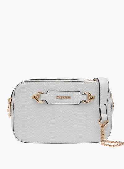 Paprika Women Textured Crossbody Bag with Chain Strap and Zip Closure