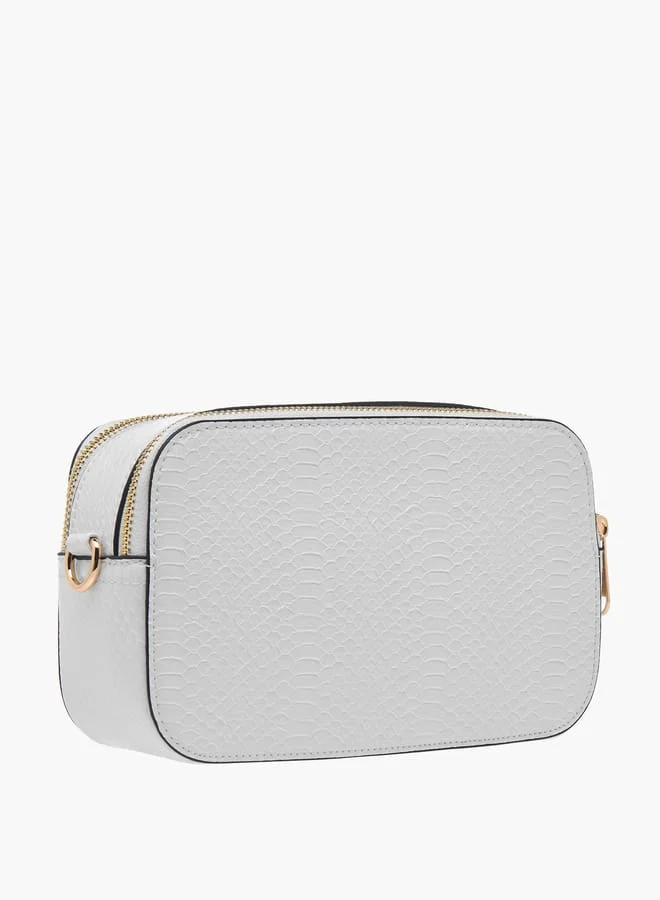 Paprika Women Textured Crossbody Bag with Chain Strap and Zip Closure