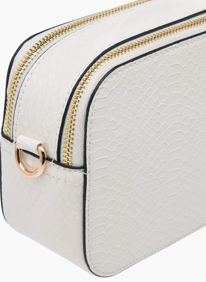Paprika Women Textured Crossbody Bag with Chain Strap and Zip Closure
