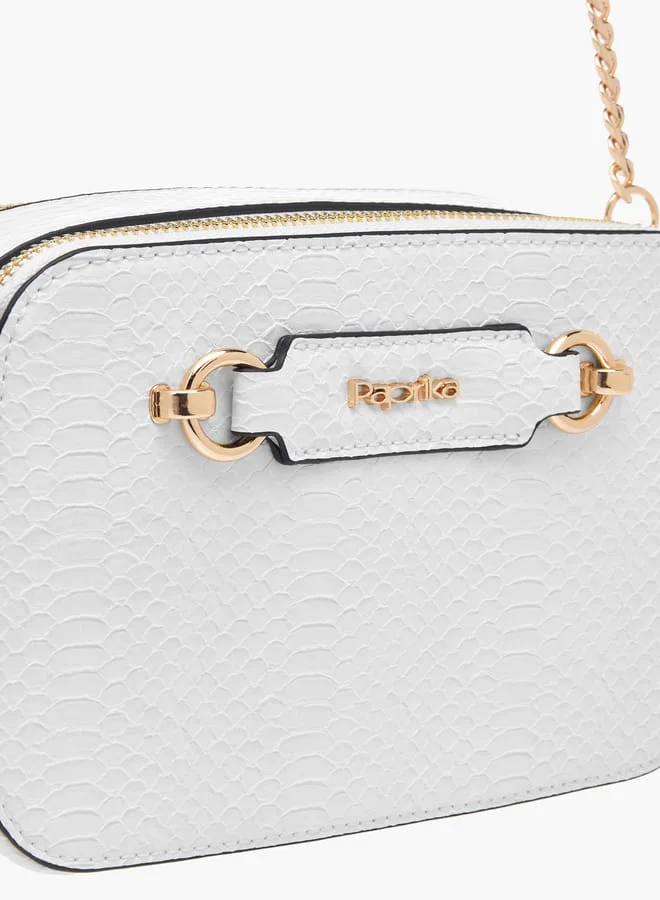 Paprika Women Textured Crossbody Bag with Chain Strap and Zip Closure