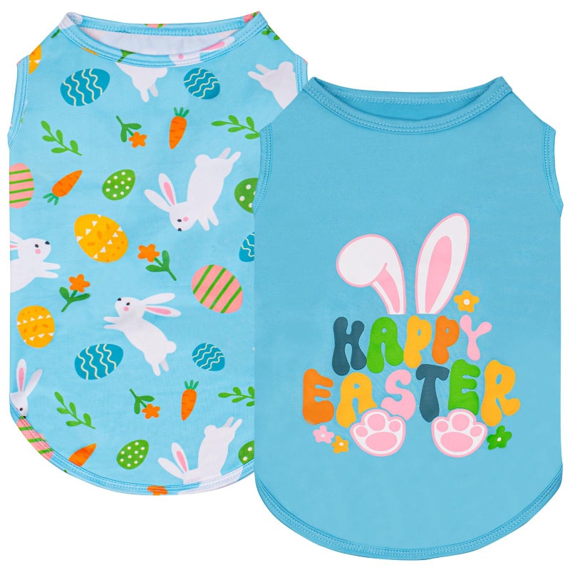KYEESE 2Pack Easter Dog Shirt, Breathable Tank Top Sleeveless Dog T Shirts for Small Dogs Boy Girl, Lightweight Dogs Clothes Pet Outfit for Holiday, Blue+Bunny, M - Image 1