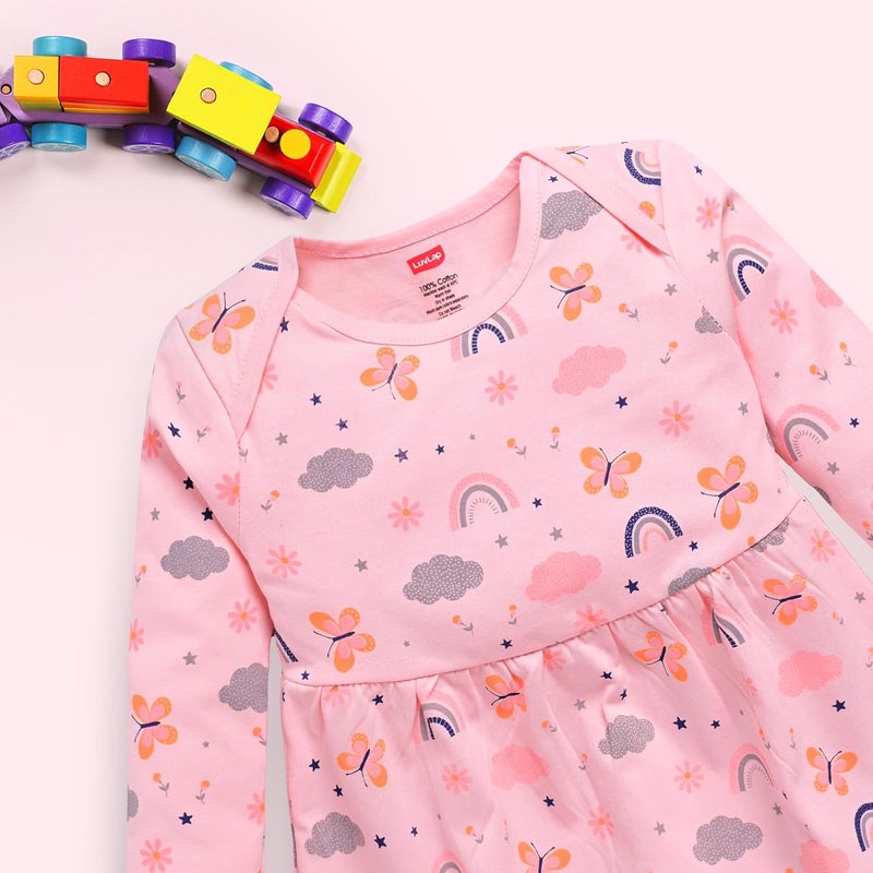 LuvLap Baby Girls 100% Cotton Full Sleeve Frock Pack of 3 - Multicolour, 18 to 24 Months - Image 5