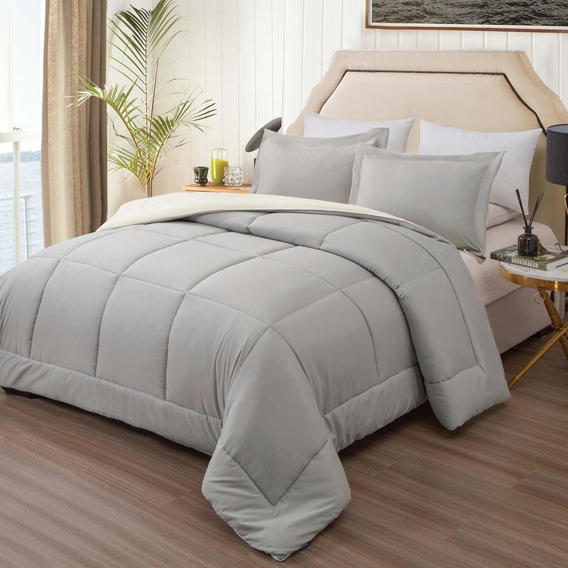 EMME Twin Comforter Set  Ultra Soft 5 Piece White Grey Bedding Sets Twin Bed in a Bag All Season Bed Set with 1 Comforter 1 Flat Sheet 1 Fitted Sheet 1 Pillowcase and 1 Pillow Sham