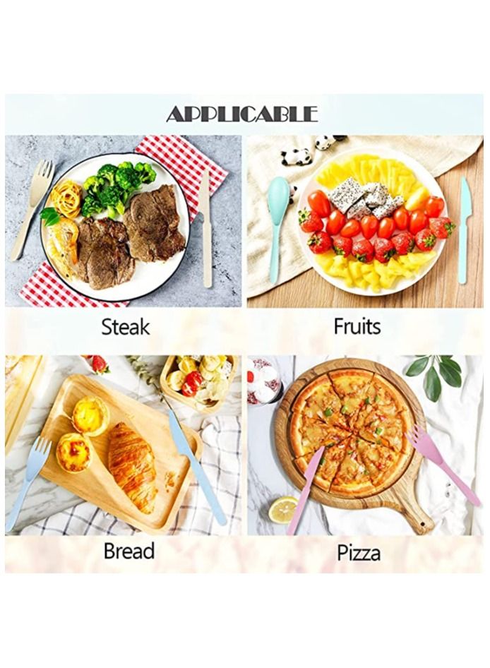 MahMir Reusable Wheat Straw Cutlery Spoon Knife Fork Tableware set Travel Utensils Set with Case Eco Friendly BPA Free Cutlery for Kids and Adults as Travel Picnic Camping Utensils  ( Blue )  - Image 2