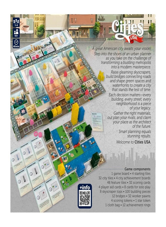 Devir - Cities USA Board Game, Modern City Building Strategy Game with Worker Placement for Adults & Kids, 2–4 Players, Ages 10+, 35 Playtime, (English Version) - Image 4