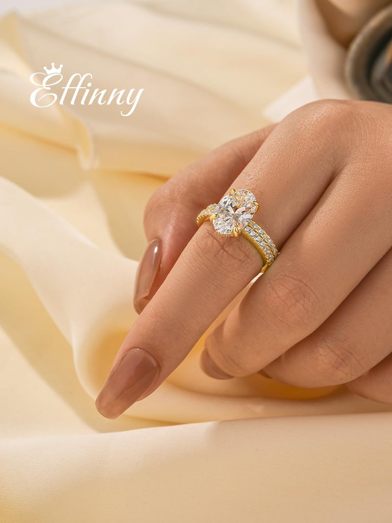 Effinny 3.5ct Elongated Oval Cut Engagement Ring Set,925 Sterling Silver Bridal Ring Set with Half Eternity Wedding Ring (Golden, 6) - Image 4