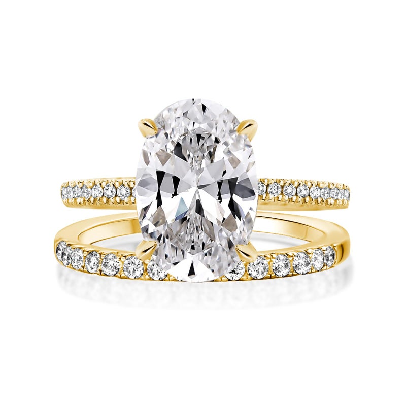 Effinny 3.5ct Elongated Oval Cut Engagement Ring Set,925 Sterling Silver Bridal Ring Set with Half Eternity Wedding Ring (Golden, 6) - Image 1