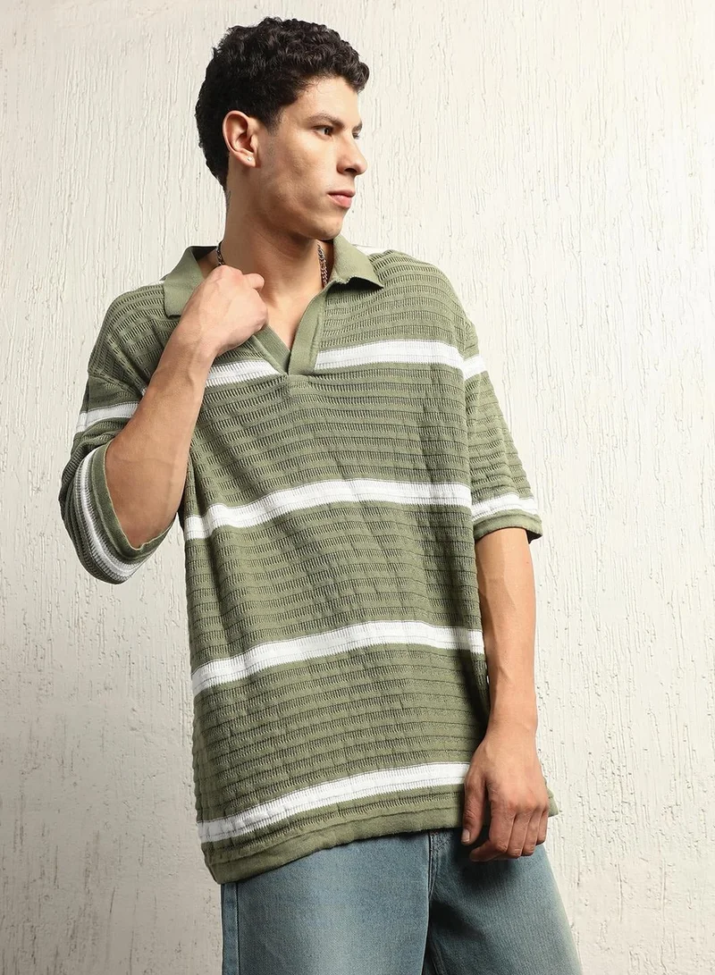 Hubberholme Multicolor Oversized Multicolor Striped Polo Collar T-Shirt for Men for Men | Best Price UAE