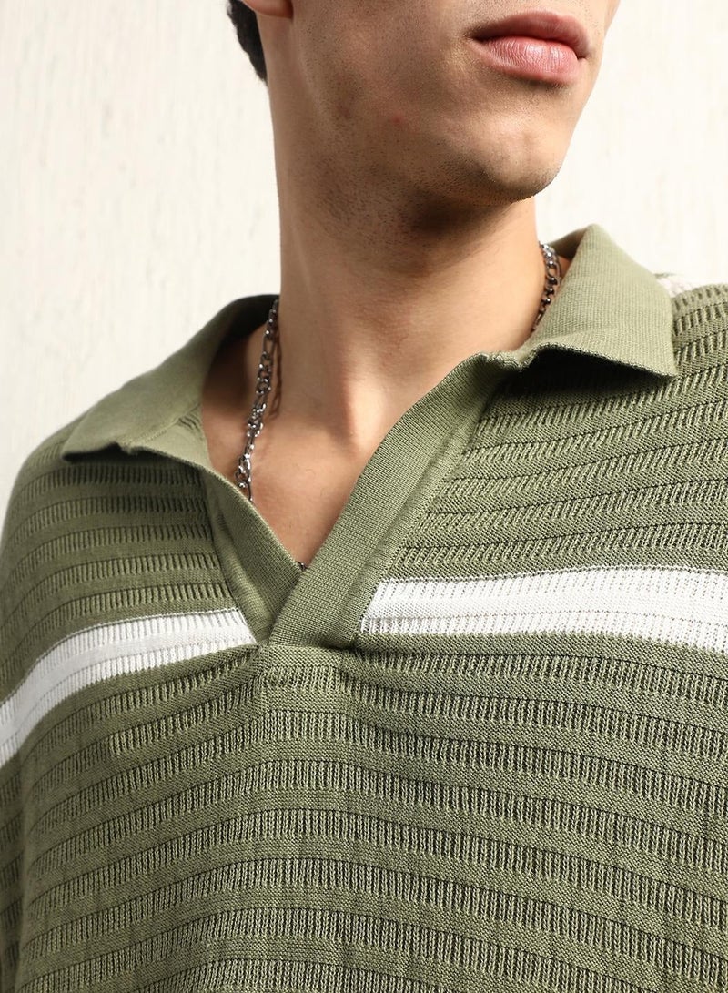 Hubberholme Oversized Multicolor Striped Polo Collar T-Shirt for Men - Image 5