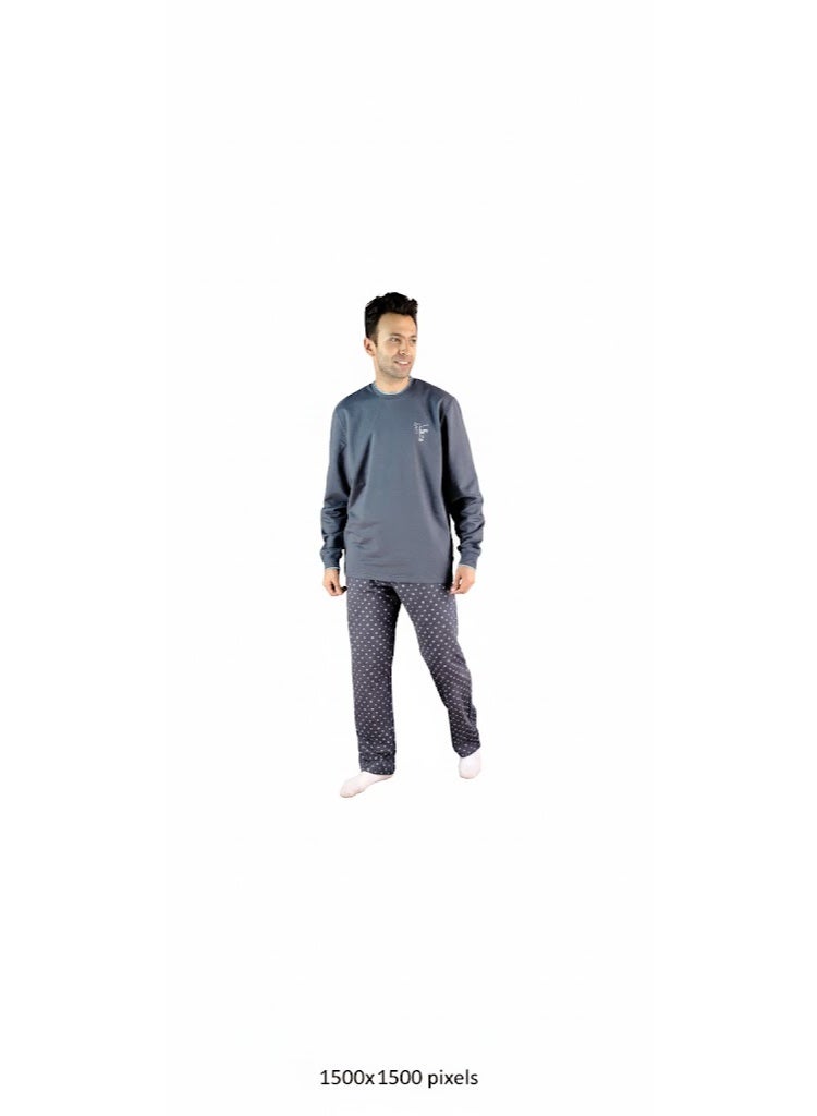 Jet Men Winter Pajama Set Long Sleeve & Printed Bottom-Dark Grey