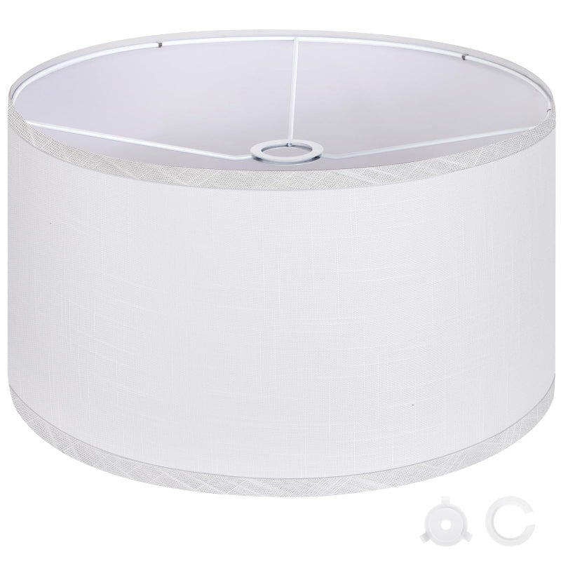 OUTON White Large Drum Lamp Shades for Floor Lamps 175 Top x 175 Bottom x 10 High Easy to Assemble Replacement Linen Lampshades for Table Lamps Bedside Lamps 165 Spider - Image 2