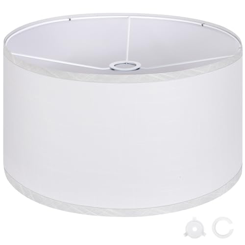 OUTON White Large Drum Lamp Shades for Floor Lamps 175 Top x 175 Bottom x 10 High Easy to Assemble Replacement Linen Lampshades for Table Lamps Bedside Lamps 165 Spider - Image 1