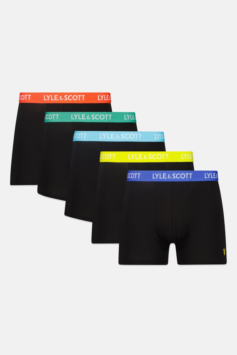 Lyle & Scott Men 5 Pack Brand Logo Boxer Trunks, Black - Image 1