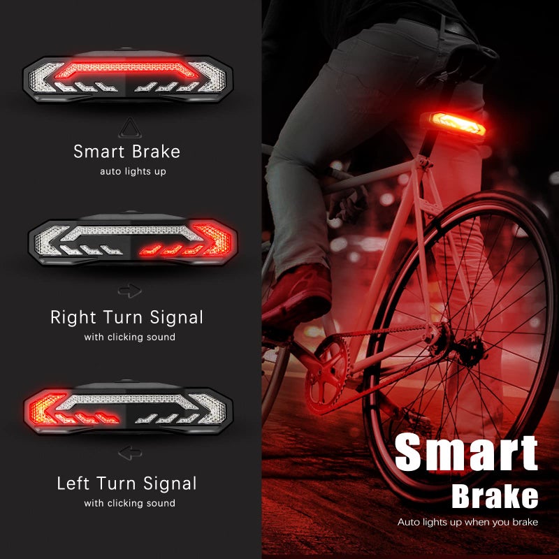 WSDCAM Smart Bike Tail Light with Turn Signals and Brake Light Auto ON/Off, Bike Horn Alarm with Remote, Rear Bike Light USB C Rechargeable Bicycle Tail Light Bike Turn Signals Alarm and Brake Light - Image 3