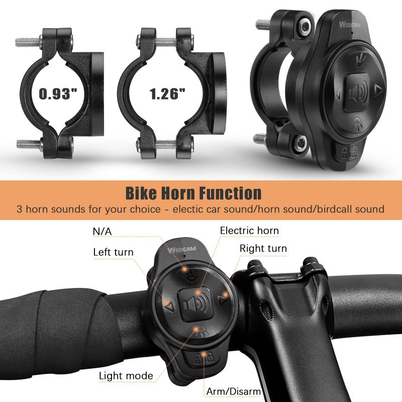 WSDCAM Smart Bike Tail Light with Turn Signals and Brake Light Auto ON/Off, Bike Horn Alarm with Remote, Rear Bike Light USB C Rechargeable Bicycle Tail Light Bike Turn Signals Alarm and Brake Light - Image 2