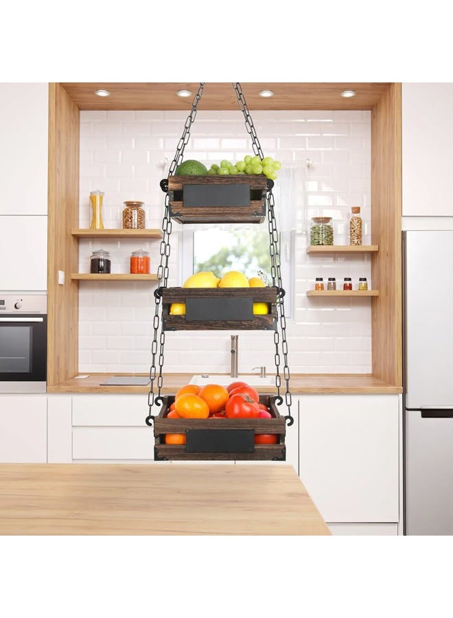 J JACKCUBE DESIGN 3-Tier Rustic Wood Hanging Fruit Basket, Kitchen Fruit, Vegetable Storage Organizer, Countertop Space Saver- Heavy Duty Metal Hooks- MK1008A - Image 5