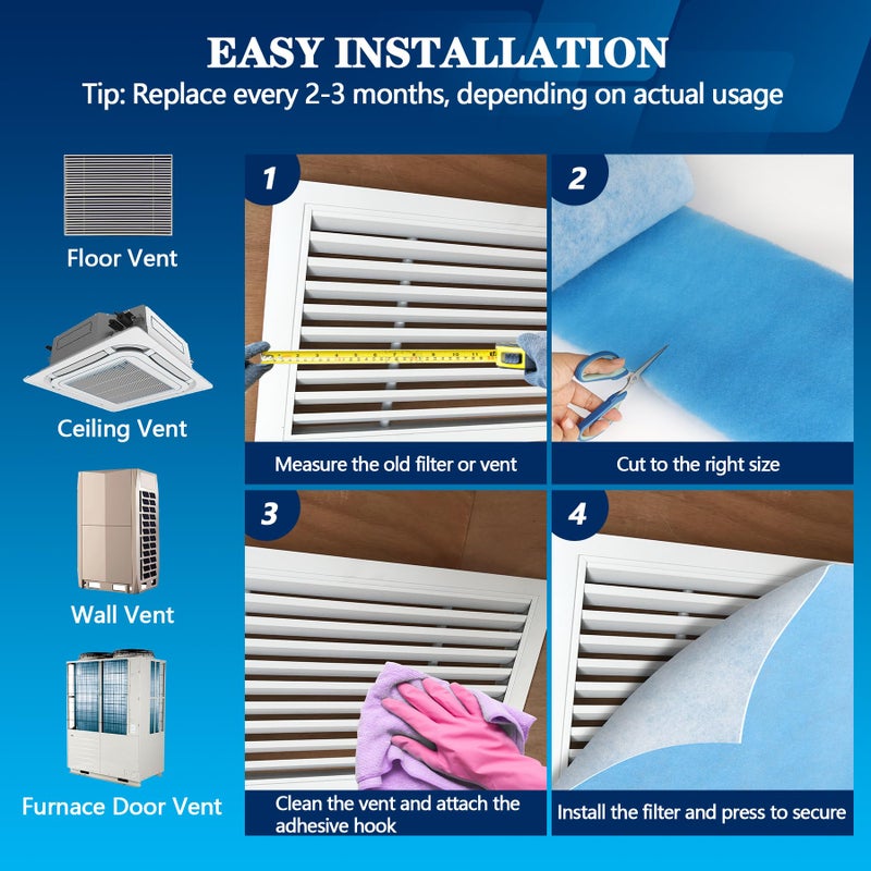 MAXTBEE MERV 8 Air Vent Filters, 20" x 90"Cut to Fit Air Filter Material (80+ Filters),Electrostatic Triple Vent Filter for Floor, Ceiling, HVAC & RV Vents, Includes 48 Adhesive Hook Tape - Image 4