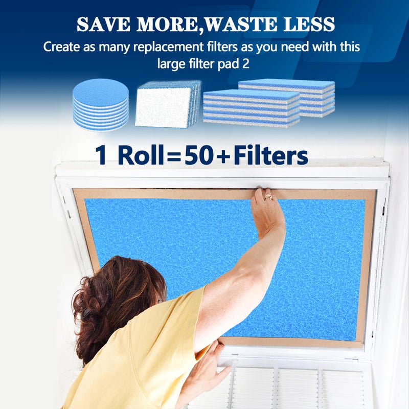MAXTBEE MERV 8 Air Vent Filters, 20" x 90"Cut to Fit Air Filter Material (80+ Filters),Electrostatic Triple Vent Filter for Floor, Ceiling, HVAC & RV Vents, Includes 48 Adhesive Hook Tape - Image 2