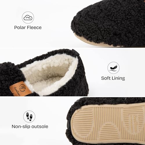EverFoams Women’s Soft Curly Full Slippers Memory Foam Lightweight House Shoes Cozy Loafer with Polar Fleece Lining Black,7-8 US - Image 4