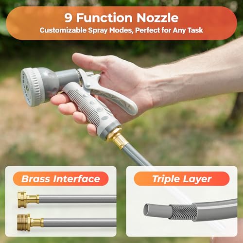 Ayleid Retractable Garden Hose Reel,5/8 in x 100 FT Wall Mounted Hose Reel, with 9- Function Sprayer Nozzle, Any Length Lock/Slow Return System/Wall Mounted/180°Swivel Bracket (Gray) - Image 5