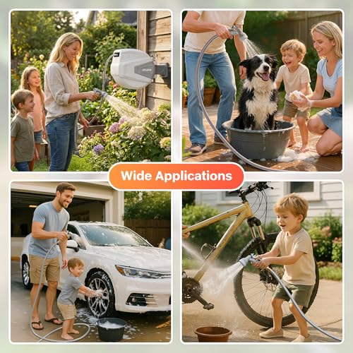 Ayleid Retractable Garden Hose Reel,5/8 in x 100 FT Wall Mounted Hose Reel, with 9- Function Sprayer Nozzle, Any Length Lock/Slow Return System/Wall Mounted/180°Swivel Bracket (Gray) - Image 3