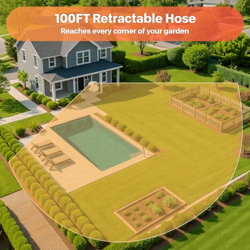 Ayleid Retractable Garden Hose Reel,5/8 in x 100 FT Wall Mounted Hose Reel, with 9- Function Sprayer Nozzle, Any Length Lock/Slow Return System/Wall Mounted/180°Swivel Bracket (Gray) - Image 4
