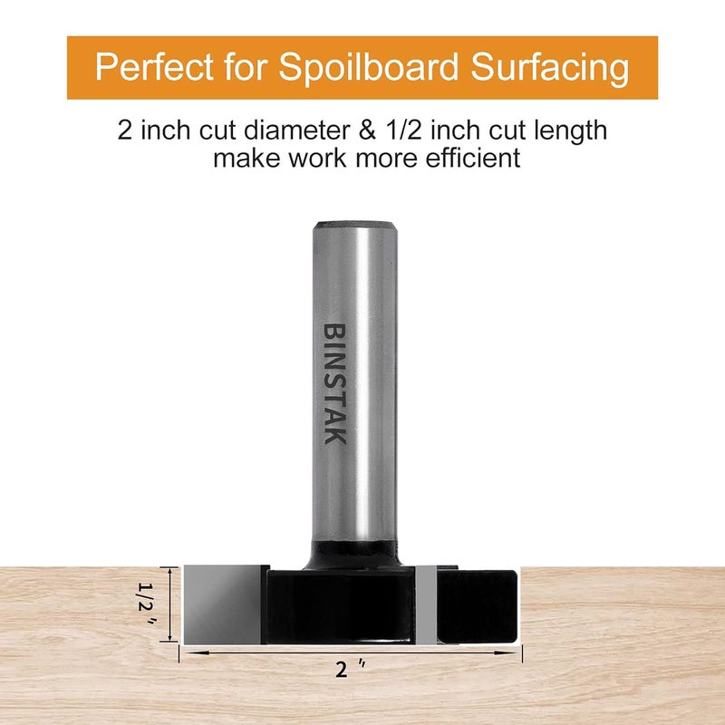 BINSTAK CNC Spoilboard Surfacing Router Bits, 1/2 inch Shank 2 inch Cutting Diameter, Slab Flattening Router Bit Planing Bit Wood Milling Cutter Planer Woodworking Tool by (Carbide) - Image 2