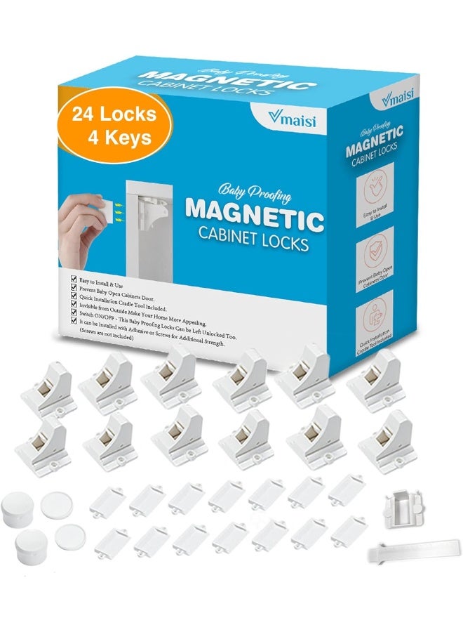 Vmaisi Adhesive Magnetic Locks for Cabinets & Drawers (24 Pack and 4 Keys + Cradle) - Image 1