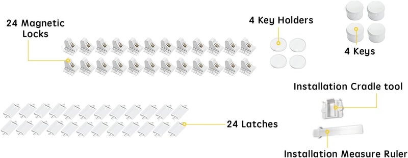 Vmaisi Adhesive Magnetic Locks for Cabinets & Drawers (24 Pack and 4 Keys + Cradle) - Image 4