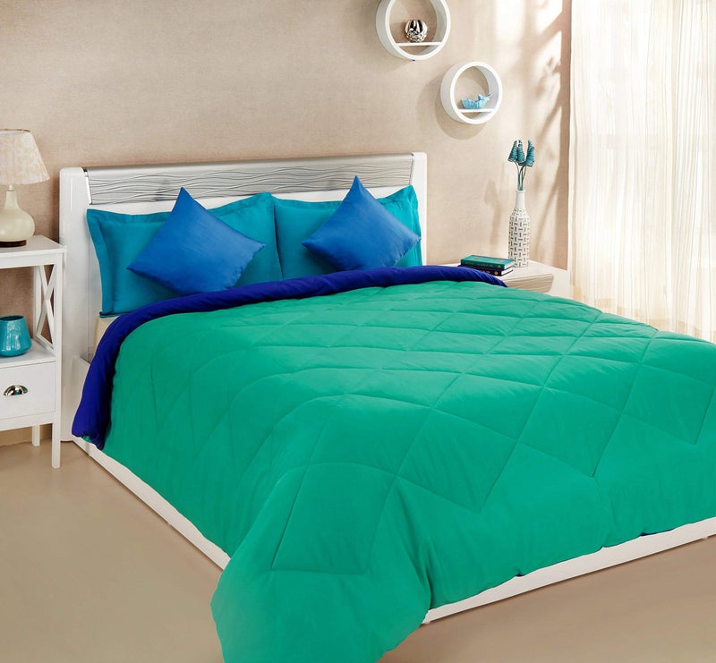 SHOPINGTRADE - Cotton Reversible Comforter, Double Bed ( Daek Green & Blue, 200 GSM) - Image 2