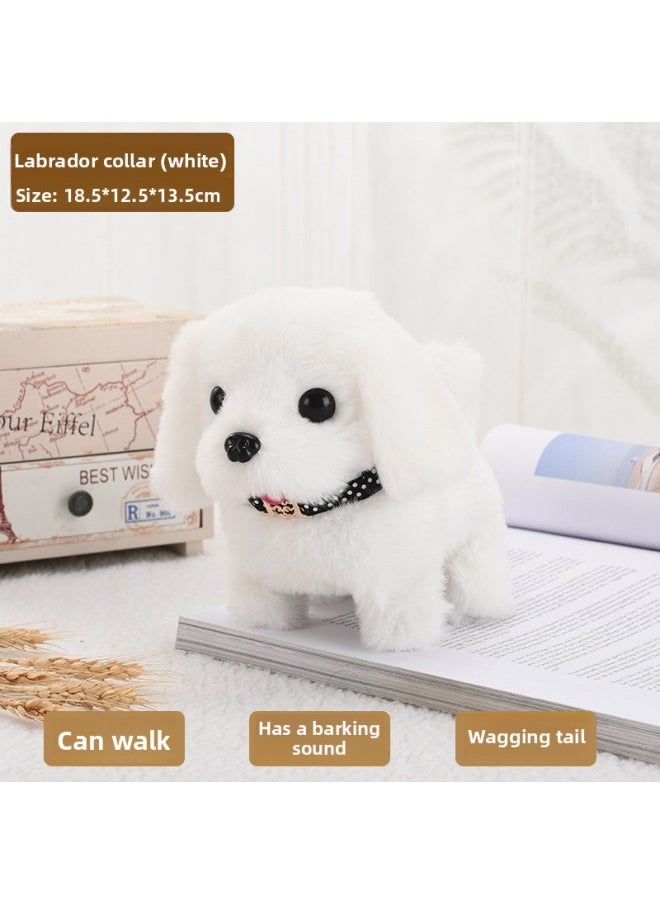 A Generation Of Plush Electric Puppies Can Walk, Bark, Wag Their Tails And Nod, Electric Puppies Stall Toy Dogs-Color:Collar Bichon [white]-Specification:Ordinary Battery Model  - Image 1