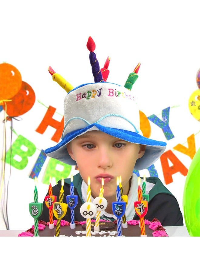 قبعة عيد ميلاد قطيفة على شكل شموع عيد ميلاد سعيد ، قبعة فاخرة مطرزة بأحرف مبتكرة ، قبعات حفلات ، إكسسوارات أعياد الميلاد للجنسين (أزرق) - Image 5