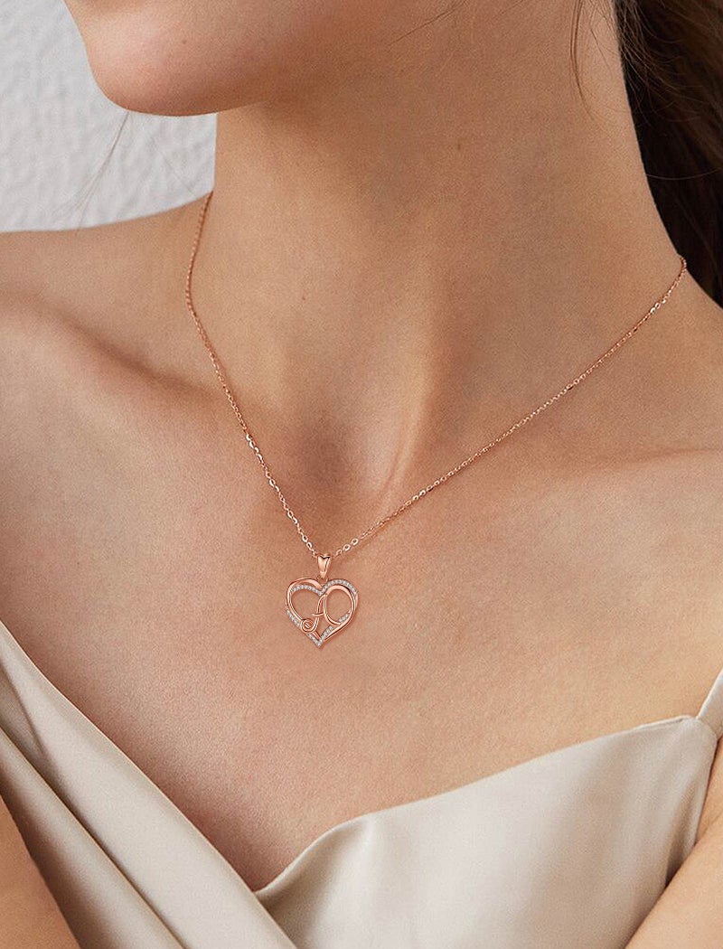 INFUSEU A Necklace Initial for Women Letter A Jewelry Rose Gold Heart Pendant Alphabet Capital Monogram Gift Teen Adolescent Teenager Young Girlfriend Mom Wife Dainty Trendy Cute - Image 5