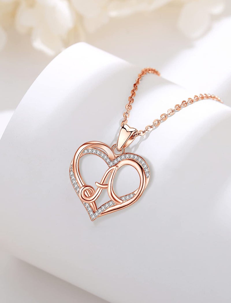 INFUSEU A Necklace Initial for Women Letter A Jewelry Rose Gold Heart Pendant Alphabet Capital Monogram Gift Teen Adolescent Teenager Young Girlfriend Mom Wife Dainty Trendy Cute - Image 3