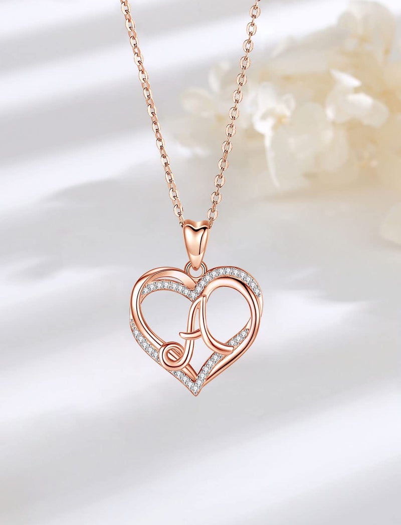 INFUSEU A Necklace Initial for Women Letter A Jewelry Rose Gold Heart Pendant Alphabet Capital Monogram Gift Teen Adolescent Teenager Young Girlfriend Mom Wife Dainty Trendy Cute - Image 2