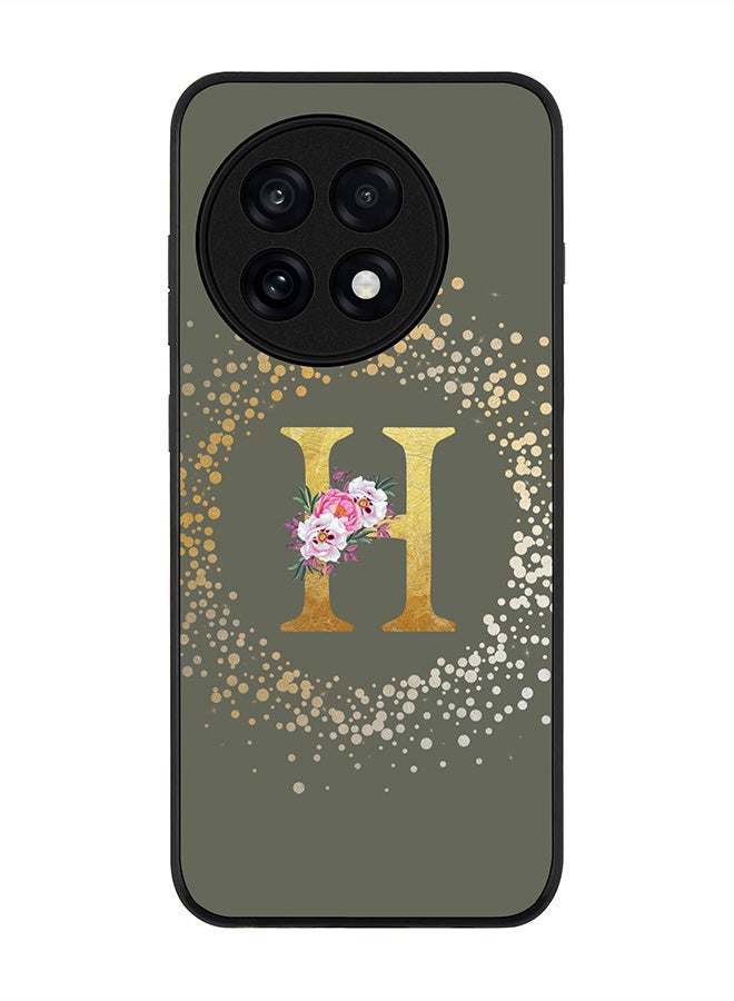 Stylizedd For OnePlus 13R / Ace 5 Pro Case,Slim fit Camera Protection, Shockproof Thin Phone cover  - Custom Monogram Floral - H  (Olive Green )