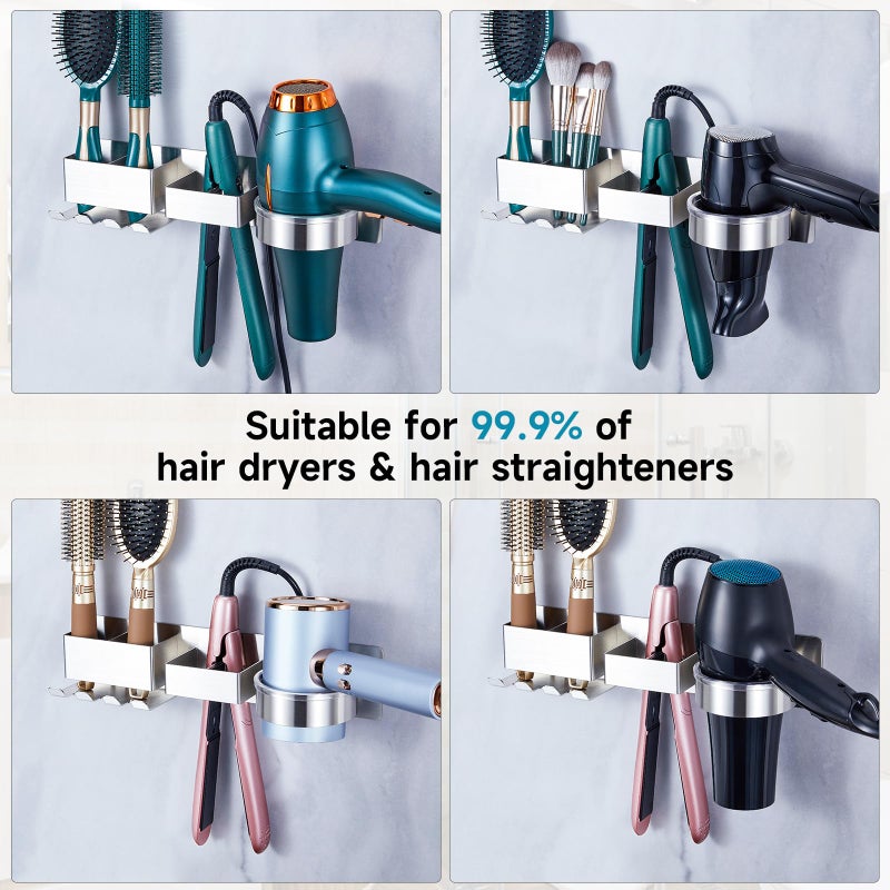 Oukimly Hairdryer Holder Wall Mounted Hair Straightener Holder, Blow Dryer Holder, Metal Hair Tool Organizer for Straighteners, Hair Dryer, Brush, Curling Iron (Silver) - Image 5