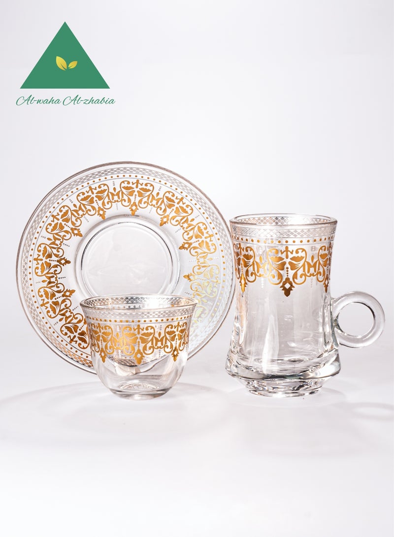 الواحة الذهبية  طقم شاي وقهوة فاخر من ١٨ قطعة مع صحون | تصميم مستوحى من الثقافة العربية | مثالي للتجمعات العائلية وفعاليات رمضان - Image 1