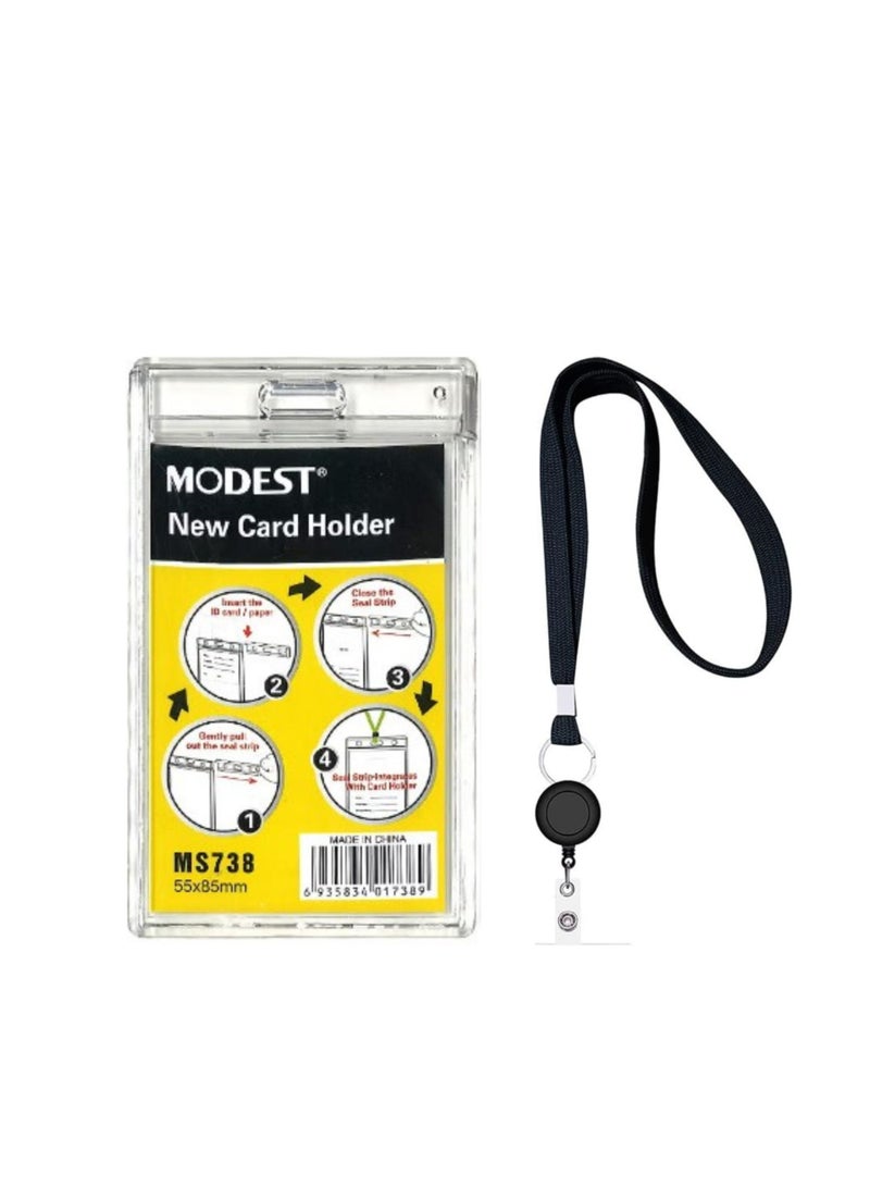 MODEST 20 قطعة حامل بطاقة هوية شفاف مع حبل، حامل بطاقة هوية مقاوم للماء بلاستيك شفاف عمودي لبطاقات الاسم حوامل الشارات الشفافة كريستال شفاف حبل أسود - Image 1