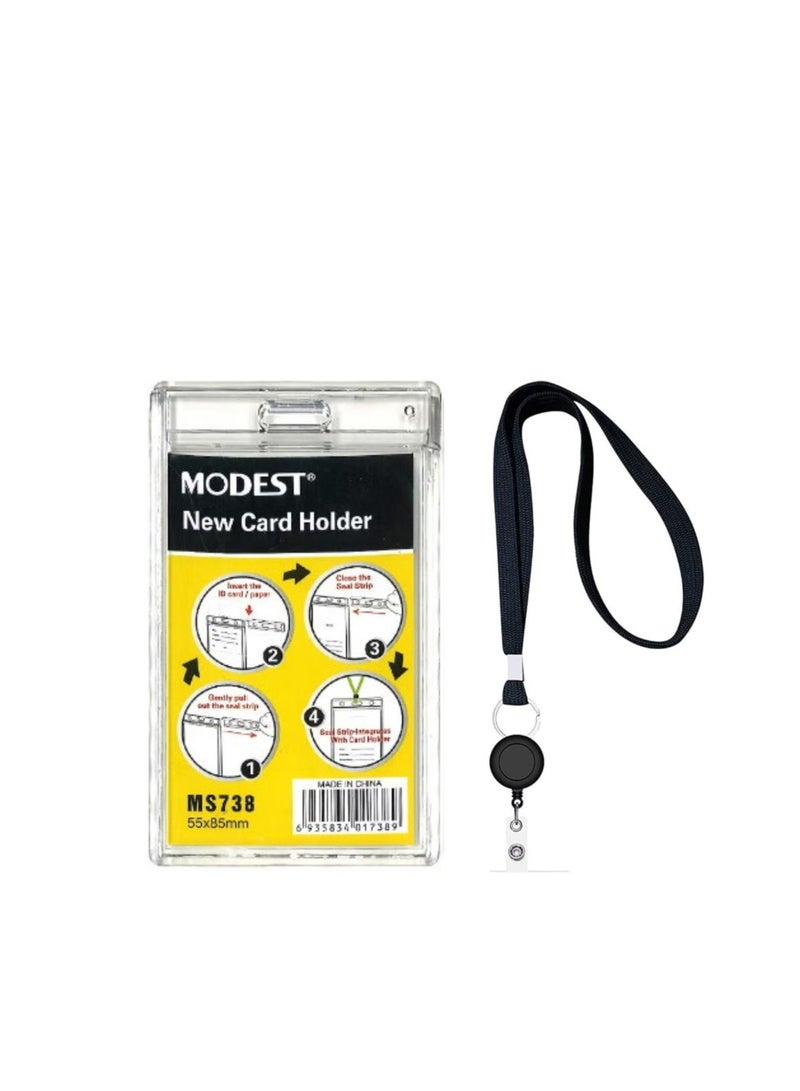 MODEST 20 قطعة حامل بطاقة هوية شفاف مع حبل، حامل بطاقة هوية مقاوم للماء بلاستيك شفاف عمودي لبطاقات الاسم حوامل الشارات الشفافة كريستال شفاف حبل أسود - Image 5