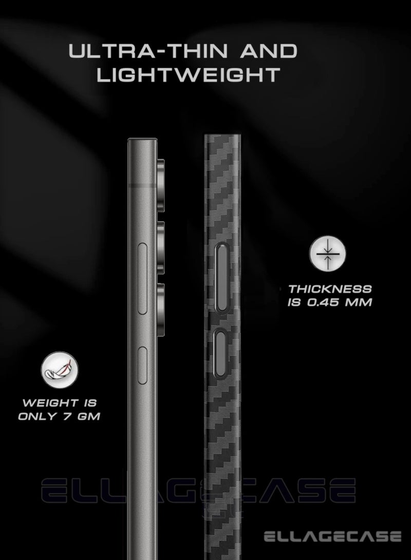 ELLAGECASE حافظة لهاتف سامسونج جالاكسي S23 ألترا، كربون أسود، حماية قوية للكاميرا، رقيقة للغاية وخفيفة الوزن، كربون مغطى بالبلاستيك، متوافقة مع ماغسيف والشحن اللاسلكي - Image 3