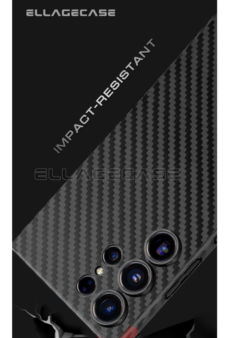 ELLAGECASE حافظة لهاتف سامسونج جالاكسي S23 ألترا، كربون أسود، حماية قوية للكاميرا، رقيقة للغاية وخفيفة الوزن، كربون مغطى بالبلاستيك، متوافقة مع ماغسيف والشحن اللاسلكي - Image 4