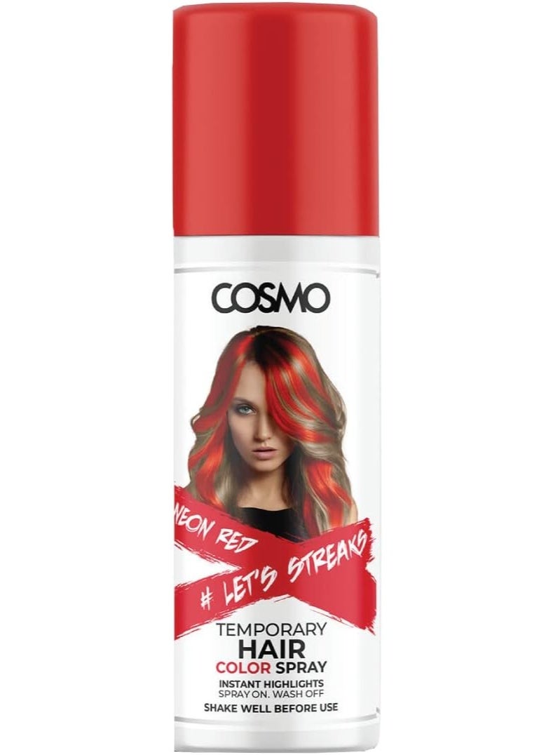 COSMO رذاذ لون الشعر النيون الأحمر المؤقت للجنسين 100 مل | مناسب لجميع أنواع الشعر | رذاذ لون | سهل الغسل | جمال | مظهر حفلات فني