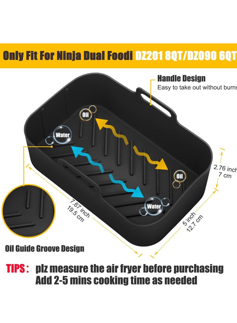 2-Pack Rectangular Silicone Liners for Ninja Foodi DZ201 8QT/DZ090 6QT - Reusable, Non-Stick, Easy-Clean Air Fryer Basket Inserts, Food-Safe MMH Replacement Trays, Black - Image 2