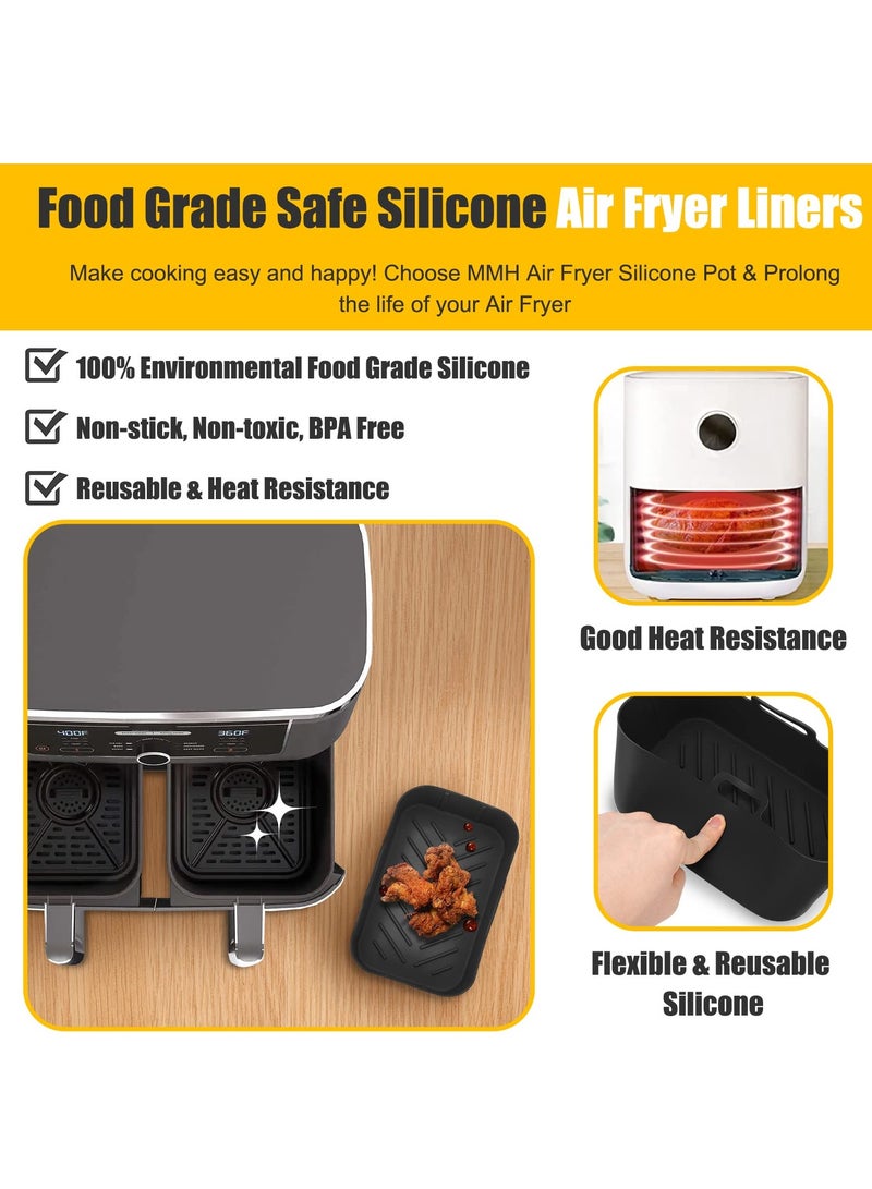2-Pack Rectangular Silicone Liners for Ninja Foodi DZ201 8QT/DZ090 6QT - Reusable, Non-Stick, Easy-Clean Air Fryer Basket Inserts, Food-Safe MMH Replacement Trays, Black - Image 3