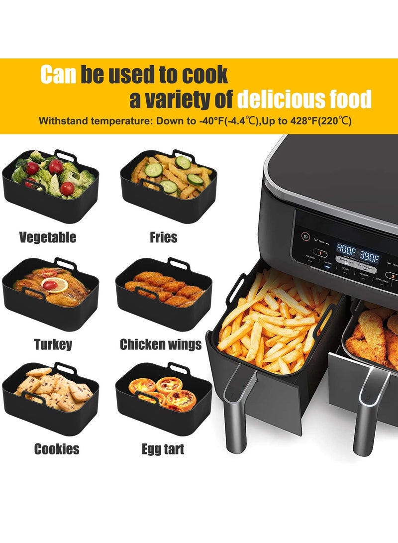 2-Pack Rectangular Silicone Liners for Ninja Foodi DZ201 8QT/DZ090 6QT - Reusable, Non-Stick, Easy-Clean Air Fryer Basket Inserts, Food-Safe MMH Replacement Trays, Black - Image 5